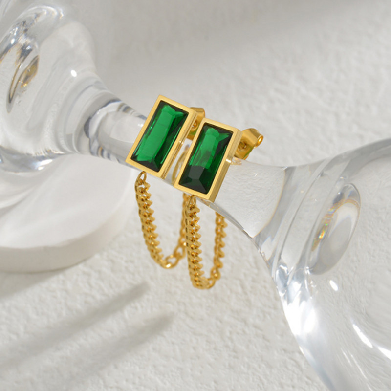 316L rozsdamentes acél Ins Personality Time Vintage zöld cirkon nyaklánc Shang női készlet N-634