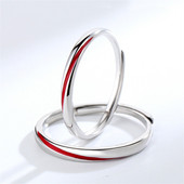 Talp memória kreatív aranyos piros vonal pár ezüst színű női átméretezhető nyitógyűrűk SRI598