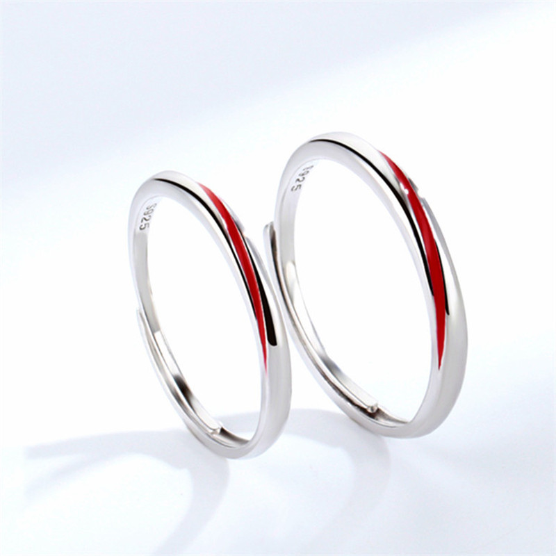 Talp memória kreatív aranyos piros vonal pár ezüst színű női átméretezhető nyitógyűrűk SRI598
