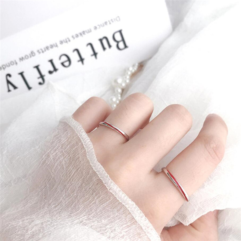 Talp memória kreatív aranyos piros vonal pár ezüst színű női átméretezhető nyitógyűrűk SRI598