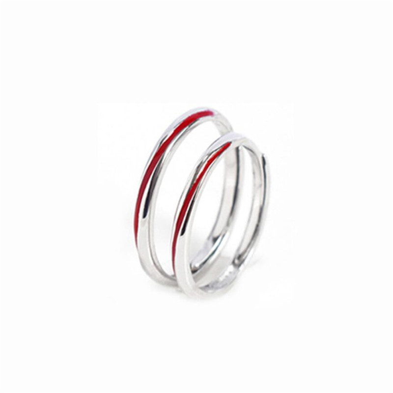 Talp memória kreatív aranyos piros vonal pár ezüst színű női átméretezhető nyitógyűrűk SRI598