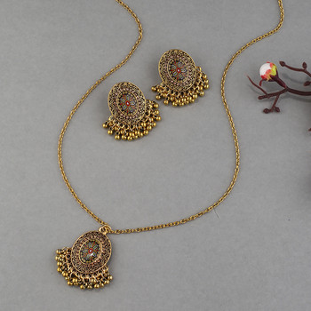 Индийски бижута Златен комплект обеци/колиета Bijoux Дамски цветя CZ Сватбени закачалки за бижута Bohemia Jhumka Обеци