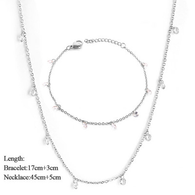 LUXUSTEEL Dainty női nyaklánc karkötő szett arany színű rozsdamentes acél CZ Crystal Charm Rolo lánc ékszer szett Valentin ajándék