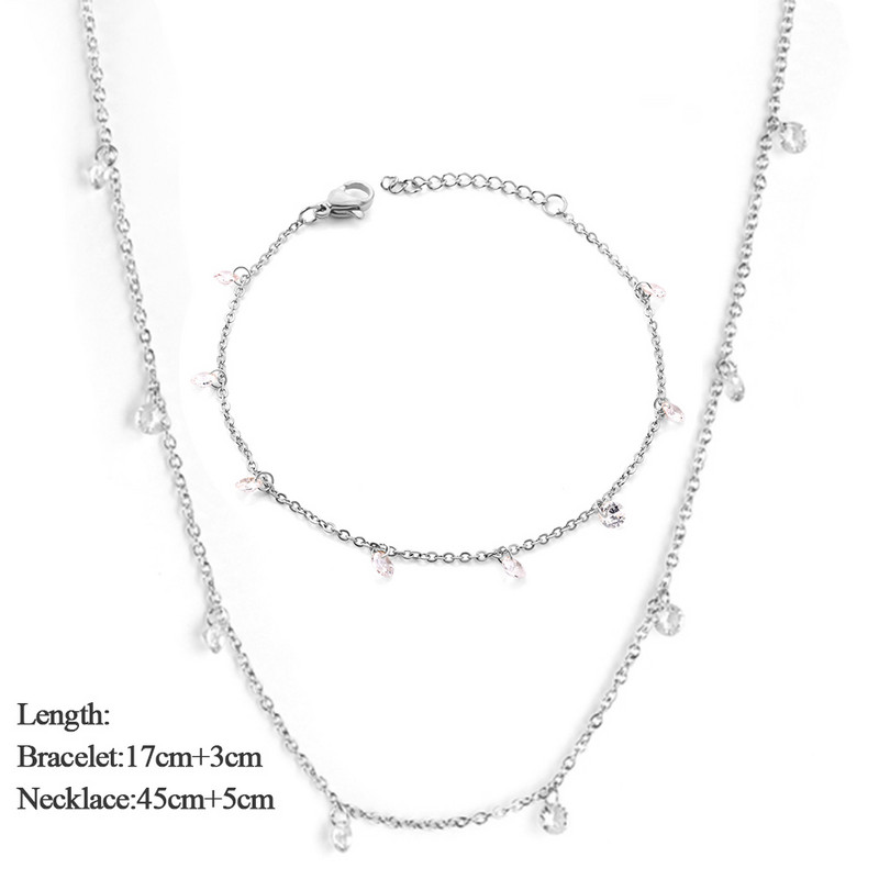 LUXUSTEEL Dainty női nyaklánc karkötő szett arany színű rozsdamentes acél CZ Crystal Charm Rolo lánc ékszer szett Valentin ajándék