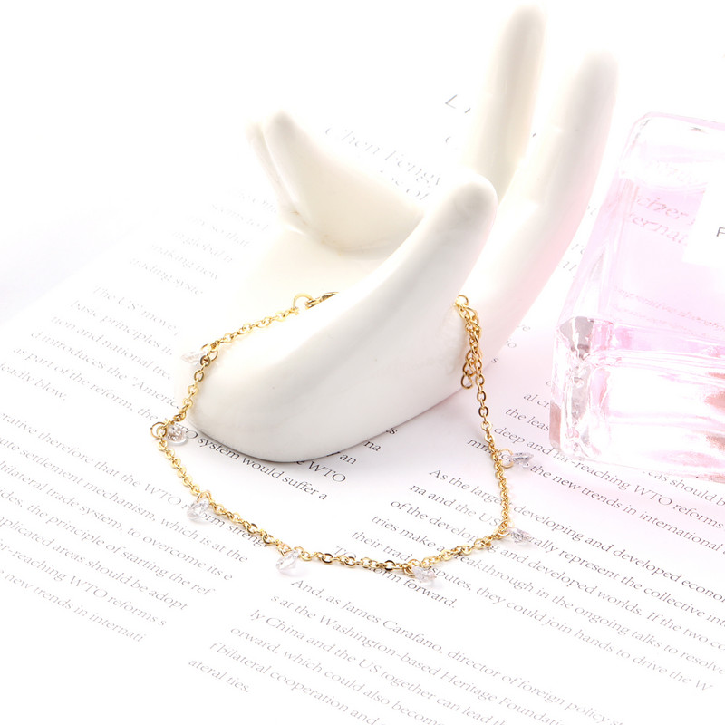 LUXUSTEEL Dainty női nyaklánc karkötő szett arany színű rozsdamentes acél CZ Crystal Charm Rolo lánc ékszer szett Valentin ajándék