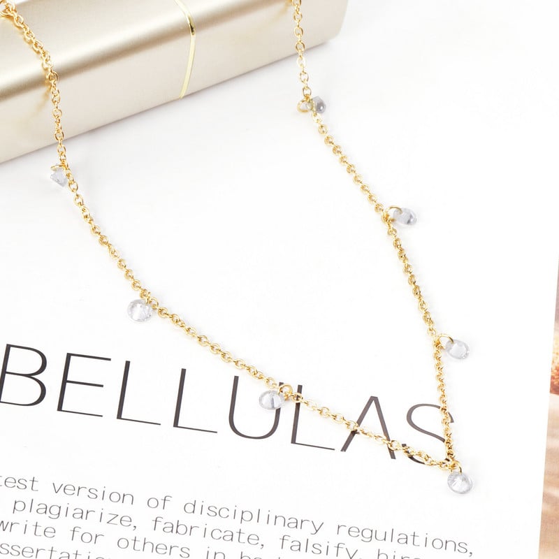 LUXUSTEEL Dainty női nyaklánc karkötő szett arany színű rozsdamentes acél CZ Crystal Charm Rolo lánc ékszer szett Valentin ajándék