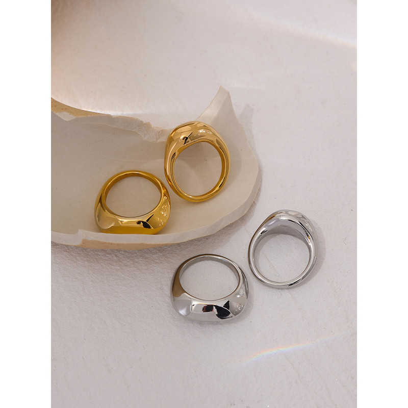 Yhpup Inel geometric gros din oțel inoxidabil pentru femei Inel de deget din metal de înaltă calitate cu textura lucioasă Bijuterii impermeabile Cadou Nou