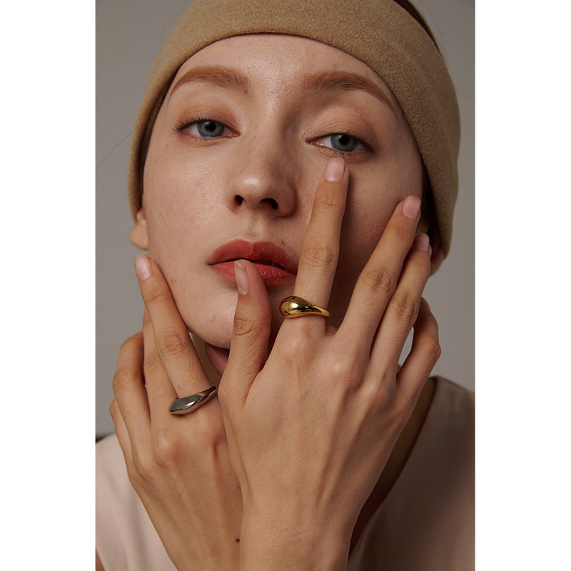 Yhpup Inel geometric gros din oțel inoxidabil pentru femei Inel de deget din metal de înaltă calitate cu textura lucioasă Bijuterii impermeabile Cadou Nou
