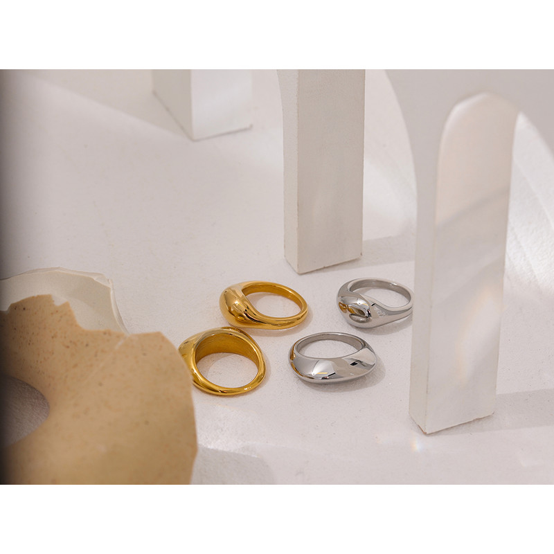 Yhpup Inel geometric gros din oțel inoxidabil pentru femei Inel de deget din metal de înaltă calitate cu textura lucioasă Bijuterii impermeabile Cadou Nou