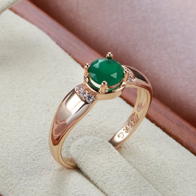 Delicate 585 Gold with Circle Cut Emerald Zircon Rings for Women European Golden Jewelry Wedding Elegant Rings Lovers Gifts
