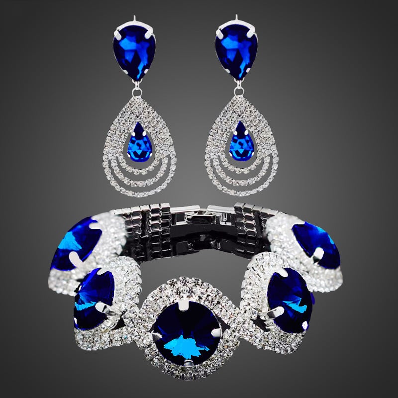 2021 Seturi de bijuterii de mireasă de nuntă pentru femei Set de bijuterii cu strasuri de cristal Cercei de brățară Set de femeie 2 buc Accesorii indiene