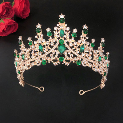 Barokiniai vintažiniai žali krištoliniai vestuvinių papuošalų rinkiniai Kalnų krištolas Tiara Crown Stud Auskarai Choker Kaklo papuošalai Vestuvių Dubajaus papuošalų rinkinys