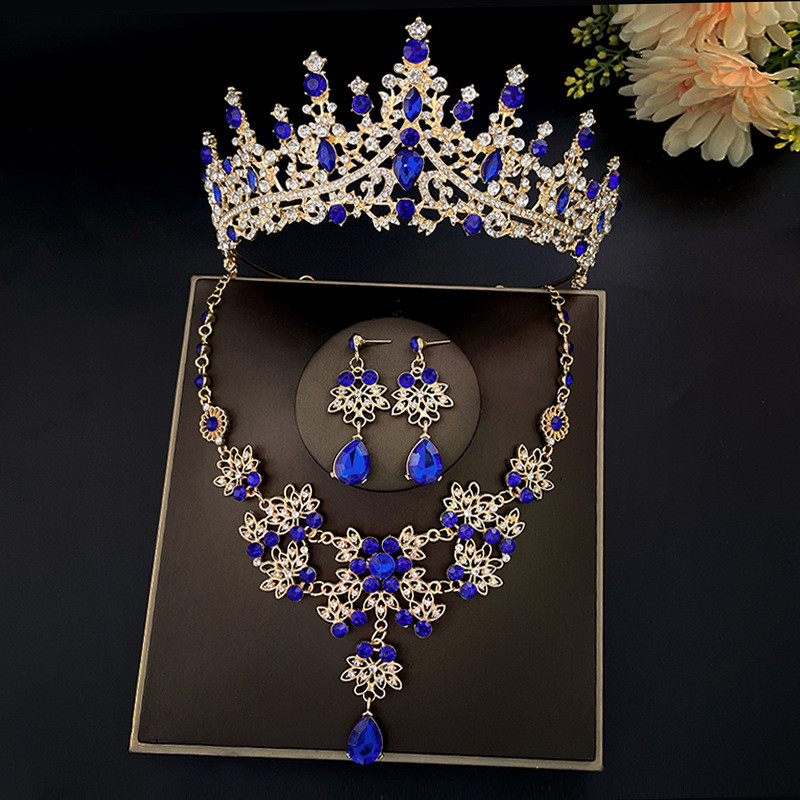 Barokiniai vintažiniai žali krištoliniai vestuvinių papuošalų rinkiniai Kalnų krištolas Tiara Crown Stud Auskarai Choker Kaklo papuošalai Vestuvių Dubajaus papuošalų rinkinys