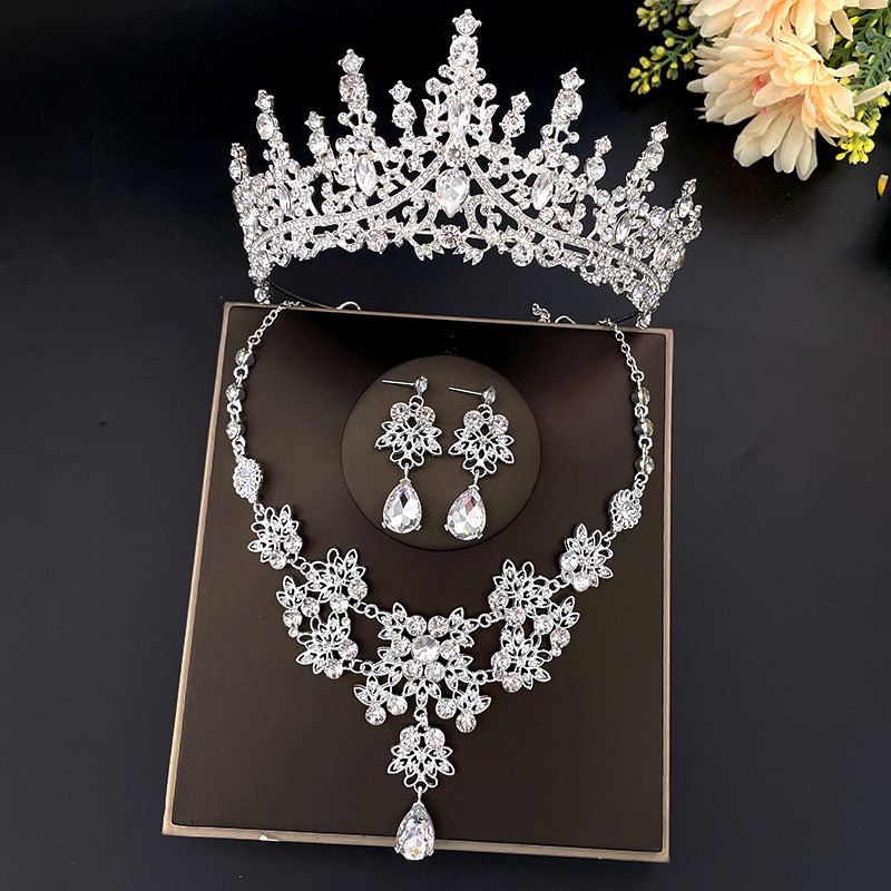 Barokiniai vintažiniai žali krištoliniai vestuvinių papuošalų rinkiniai Kalnų krištolas Tiara Crown Stud Auskarai Choker Kaklo papuošalai Vestuvių Dubajaus papuošalų rinkinys