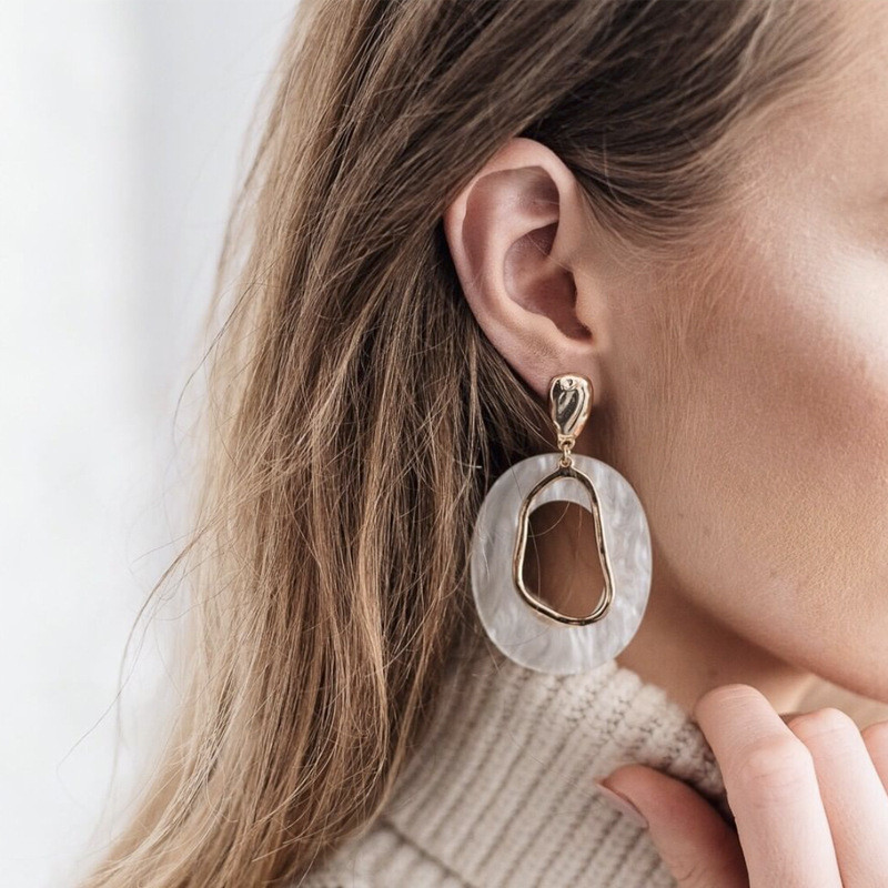 Cercei mari exagerați din acrilic, cercei lungi din rășină ovale, de culoare aurie, pentru femei, accesorii de bijuterii de nuntă la modă nouă