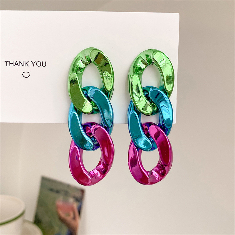 Bohemian Ακρυλικά Σκουλαρίκια Γυναικεία Λεία και πολύχρωμα Μακριά Σκουλαρίκια με Αλυσίδα Γεωμετρική δήλωση pendientes mujer