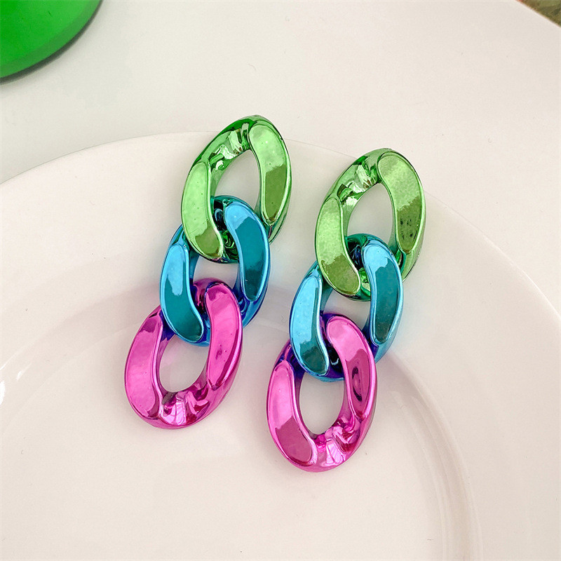 Bohemian Ακρυλικά Σκουλαρίκια Γυναικεία Λεία και πολύχρωμα Μακριά Σκουλαρίκια με Αλυσίδα Γεωμετρική δήλωση pendientes mujer