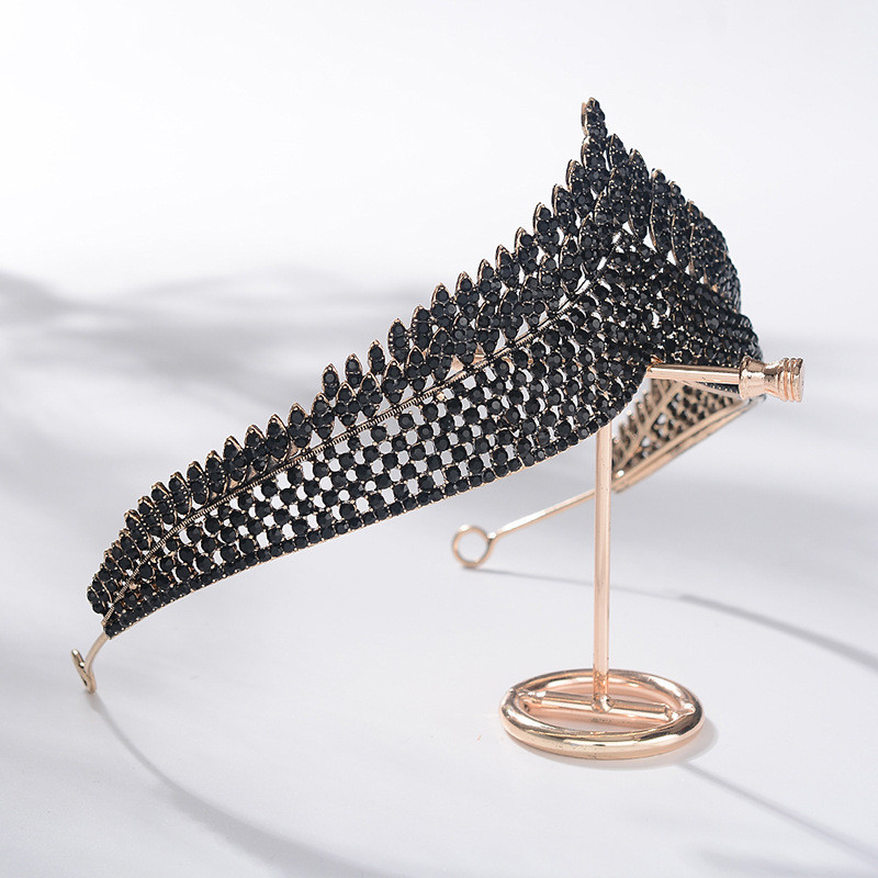 Barokk arany színű fekete kristály szív menyasszonyi ékszer készletek strassz koronák tiaras nyaklánc fülbevaló esküvői Dubai ékszer szett