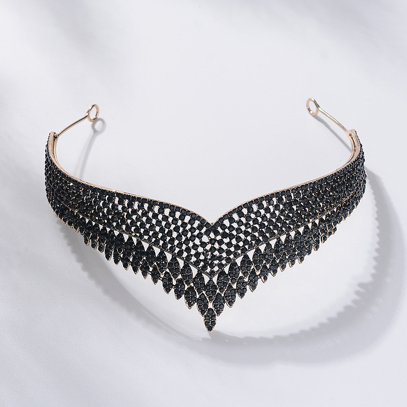 Barokk arany színű fekete kristály szív menyasszonyi ékszer készletek strassz koronák tiaras nyaklánc fülbevaló esküvői Dubai ékszer szett