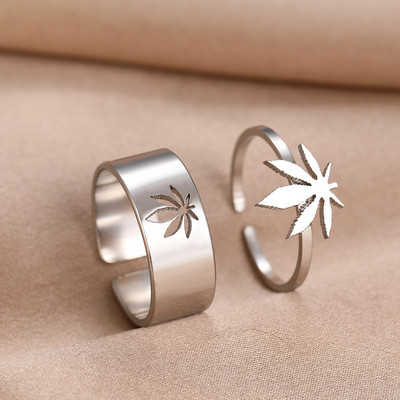 Rozsdamentes acél gyűrűk Vintage juharlevél amulett divatos állítható páros gyűrű nőknek ékszerek esküvői egymásnak ajándék 2db/készlet