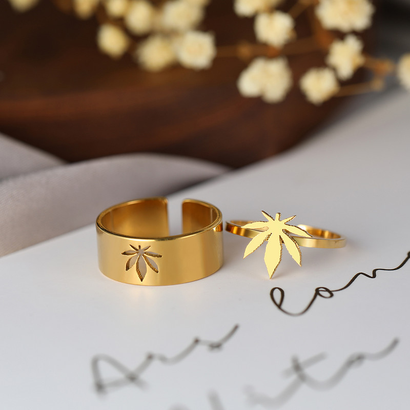 Rozsdamentes acél gyűrűk Vintage juharlevél amulett divatos állítható páros gyűrű nőknek ékszerek esküvői egymásnak ajándék 2db/készlet