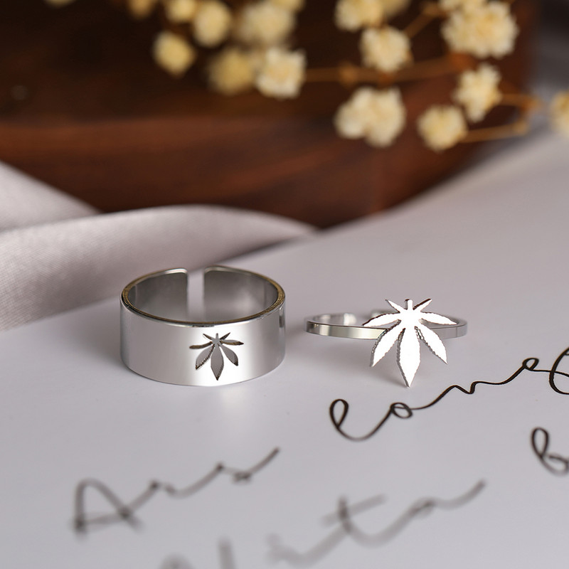 Rozsdamentes acél gyűrűk Vintage juharlevél amulett divatos állítható páros gyűrű nőknek ékszerek esküvői egymásnak ajándék 2db/készlet