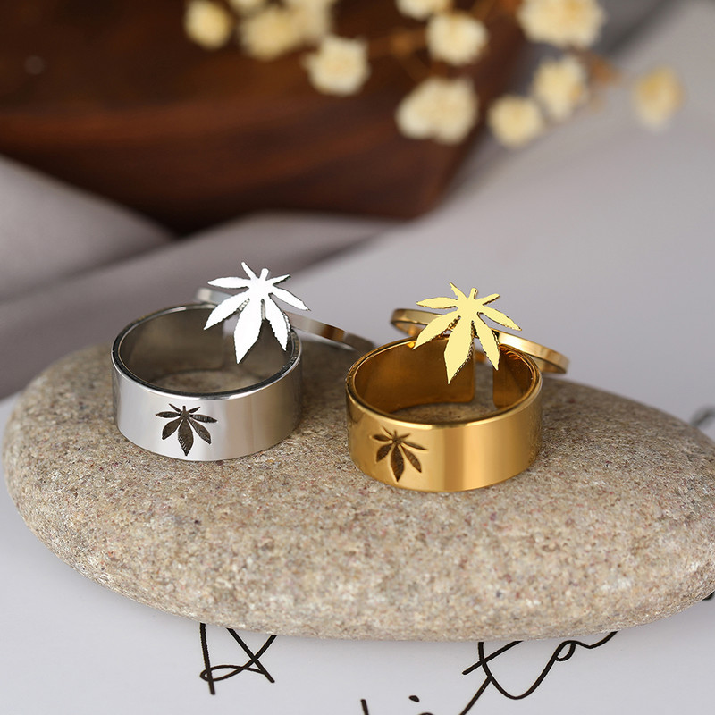 Rozsdamentes acél gyűrűk Vintage juharlevél amulett divatos állítható páros gyűrű nőknek ékszerek esküvői egymásnak ajándék 2db/készlet