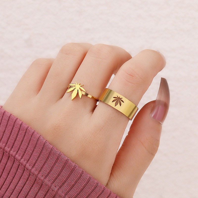 Rozsdamentes acél gyűrűk Vintage juharlevél amulett divatos állítható páros gyűrű nőknek ékszerek esküvői egymásnak ajándék 2db/készlet