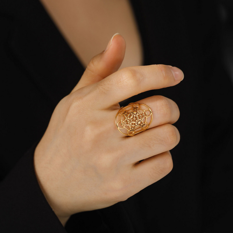 Dawapara arkangyal Metatron rozsdamentes acél gyűrűk átméretezhető Salamon ékszerek A kabbalisták titkai Kert geometria