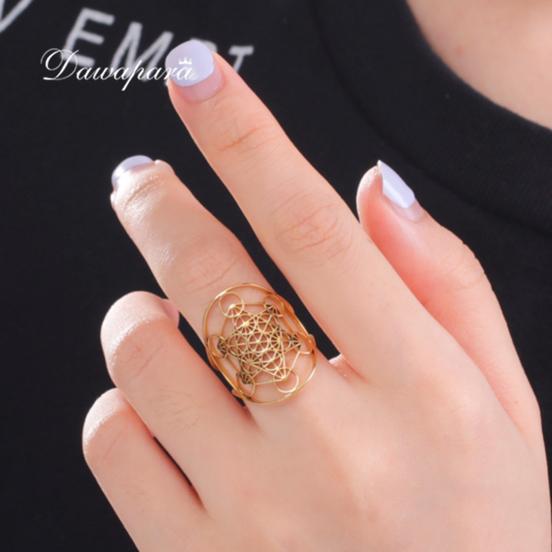 Dawapara arkangyal Metatron rozsdamentes acél gyűrűk átméretezhető Salamon ékszerek A kabbalisták titkai Kert geometria