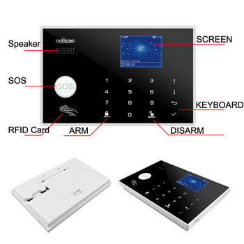 Συναγερμός σπιτιού 4G Tuya Wifi Alarm APP 433MHz Ασύρματο & ενσύρματο ανιχνευτή συναγερμοί διαρρήξεων Κάρτα RFID TFT LCD πληκτρολόγιο αφής 11 γλώσσες