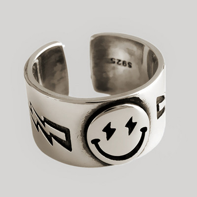 XIYANIKE ezüst színű Vintage mosolygó arcú nyitott gyűrűk nőknek Punk hip-hop állítható gyűrű divatékszerek a legjobb ajándék