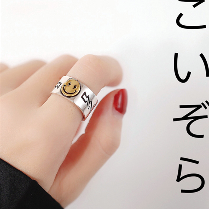 XIYANIKE ezüst színű Vintage mosolygó arcú nyitott gyűrűk nőknek Punk hip-hop állítható gyűrű divatékszerek a legjobb ajándék