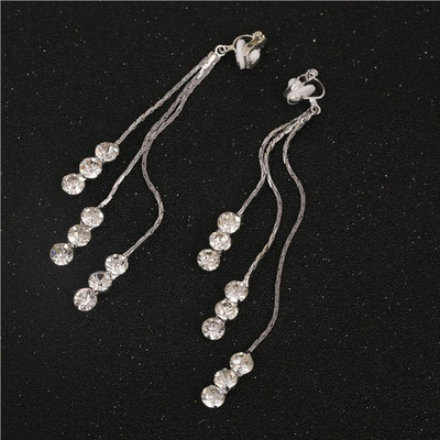 Klasszikus luxus menyasszonyi strasszos kör alakú hosszú bojt csíptető fülbevalón, nem piercinges női fülbevaló