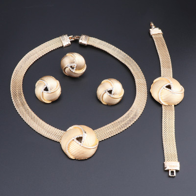 Kiváló Dubai ezüstözött nyaklánc fülbevaló készlet esküvői kiegészítők ékszer készlet afrikai női ruha ékszer szett