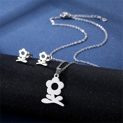 Oțel inoxidabil 316L Bijuterii de modă noi, elegante, flori de margarete, lanț de farmec, coliere, set de cercei, pandantive pentru femei