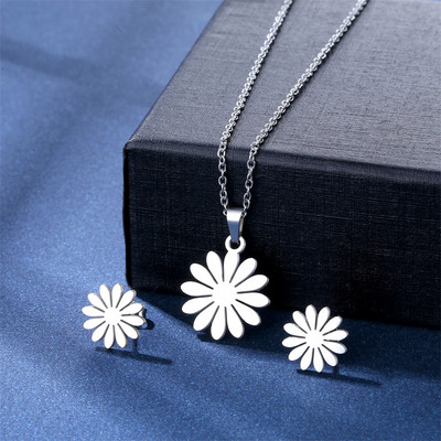 Oțel inoxidabil 316L Bijuterii de modă noi, elegante, flori de margarete, lanț de farmec, coliere, set de cercei, pandantive pentru femei