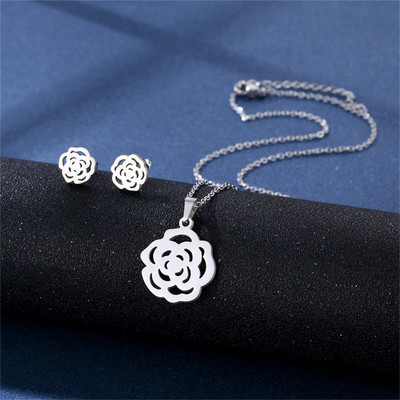 Oțel inoxidabil 316L Bijuterii de modă noi, elegante, flori de margarete, lanț de farmec, coliere, set de cercei, pandantive pentru femei