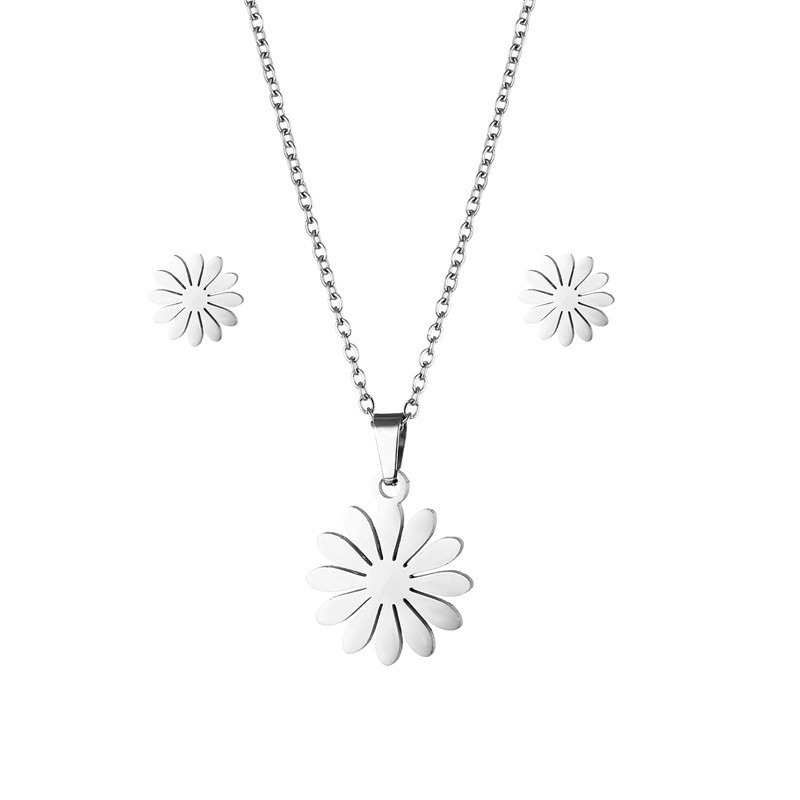Oțel inoxidabil 316L Bijuterii de modă noi, elegante, flori de margarete, lanț de farmec, coliere, set de cercei, pandantive pentru femei