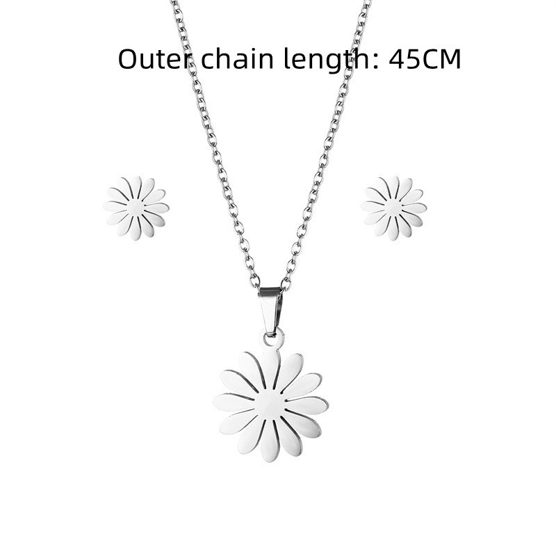 Oțel inoxidabil 316L Bijuterii de modă noi, elegante, flori de margarete, lanț de farmec, coliere, set de cercei, pandantive pentru femei