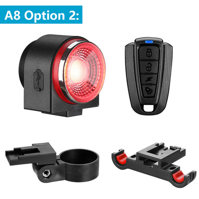 WSDCAM 2 u 1 stražnje svjetlo bicikla Alarm za bicikl Daljinski upravljač USB punjenje Protuprovalnik 110db IPX5 Vodootporan Smart Brake Sensing