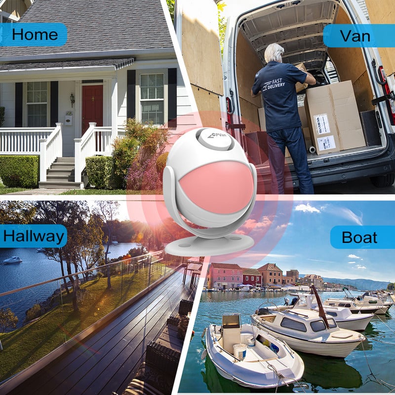 CPVAN PIR mozgásérzékelő riasztó üdvözlő ajtócsengő biztonsági riasztók otthoni érzékelőhöz Hangos sziréna lopásgátló SOS Shed furgon riasztórendszer