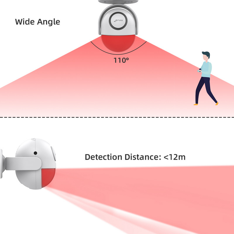 CPVAN PIR mozgásérzékelő riasztó üdvözlő ajtócsengő biztonsági riasztók otthoni érzékelőhöz Hangos sziréna lopásgátló SOS Shed furgon riasztórendszer