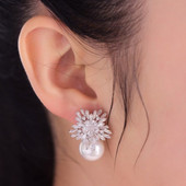 Cercei cu zirconiu cubic austriac de lux, drăguți, pentru femei, pentru nuntă, moda de nuntă, imitație de perle, floare de zăpadă, cadou de bijuterii pentru mireasă