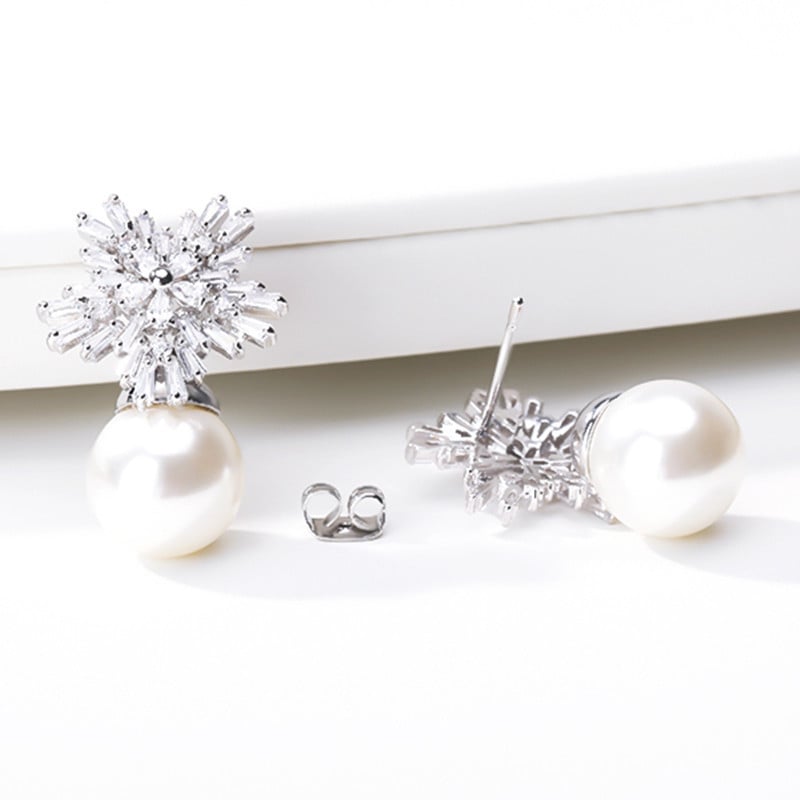 Cercei cu zirconiu cubic austriac de lux, drăguți, pentru femei, pentru nuntă, moda de nuntă, imitație de perle, floare de zăpadă, cadou de bijuterii pentru mireasă