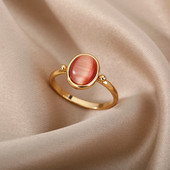 Inele de opal roșu pentru femei, din oțel inoxidabil, de culoare aurie, inele de cuplu, formată de nuntă, bijuterii estetice vintage anillos mujer