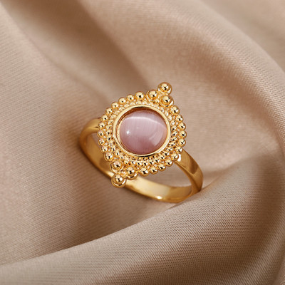 Inele de opal roșu pentru femei, din oțel inoxidabil, de culoare aurie, inele de cuplu, formată de nuntă, bijuterii estetice vintage anillos mujer
