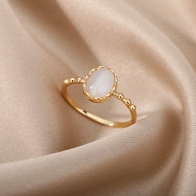 Inele de opal roșu pentru femei, din oțel inoxidabil, de culoare aurie, inele de cuplu, formată de nuntă, bijuterii estetice vintage anillos mujer