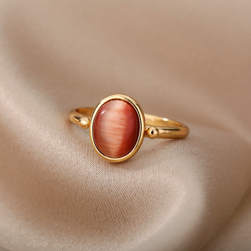 Inele de opal roșu pentru femei, din oțel inoxidabil, de culoare aurie, inele de cuplu, formată de nuntă, bijuterii estetice vintage anillos mujer