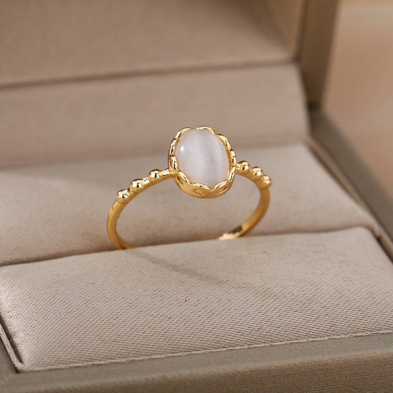 Inele de opal roșu pentru femei, din oțel inoxidabil, de culoare aurie, inele de cuplu, formată de nuntă, bijuterii estetice vintage anillos mujer